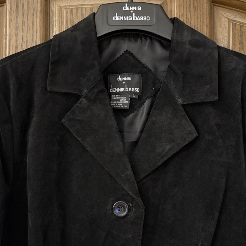 Dennis Basso Black Suede Leather Blazer - Picture 2 of 7